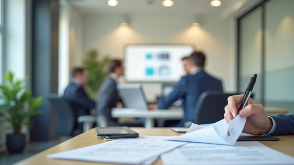 Eine Person arbeitet am Laptop und überprüft Versicherungsdokumente in einem hellen Büro