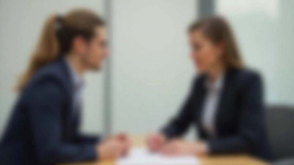 Zwei Personen sitzen sich gegenüber und diskutieren Versicherungsoptionen über einen Schreibtisch hinweg