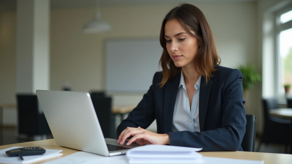Freiberufler arbeitet am Laptop mit Steuerdokumenten und Notizen