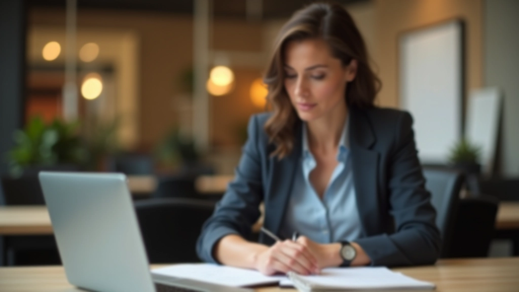 Person mit Laptop bei der Finanzplanung, Notizen und Grafiken sichtbar